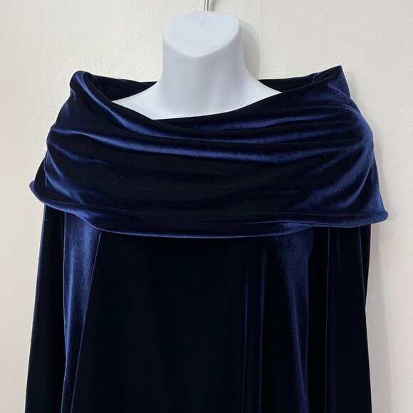 Sno Skins Womens Medium Blue Velvet Off-Shoulder Long-Sleeve Top - Picture 2 of 6